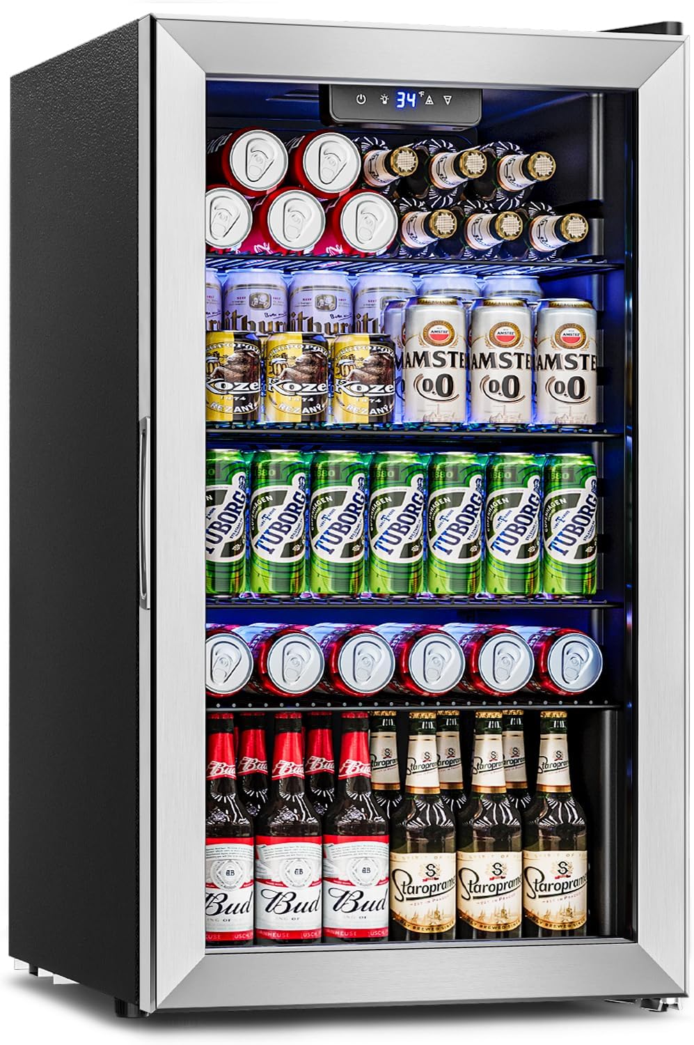 Beverage Refrigerator Cooler - 126 Can Mini Fridge Glass Door