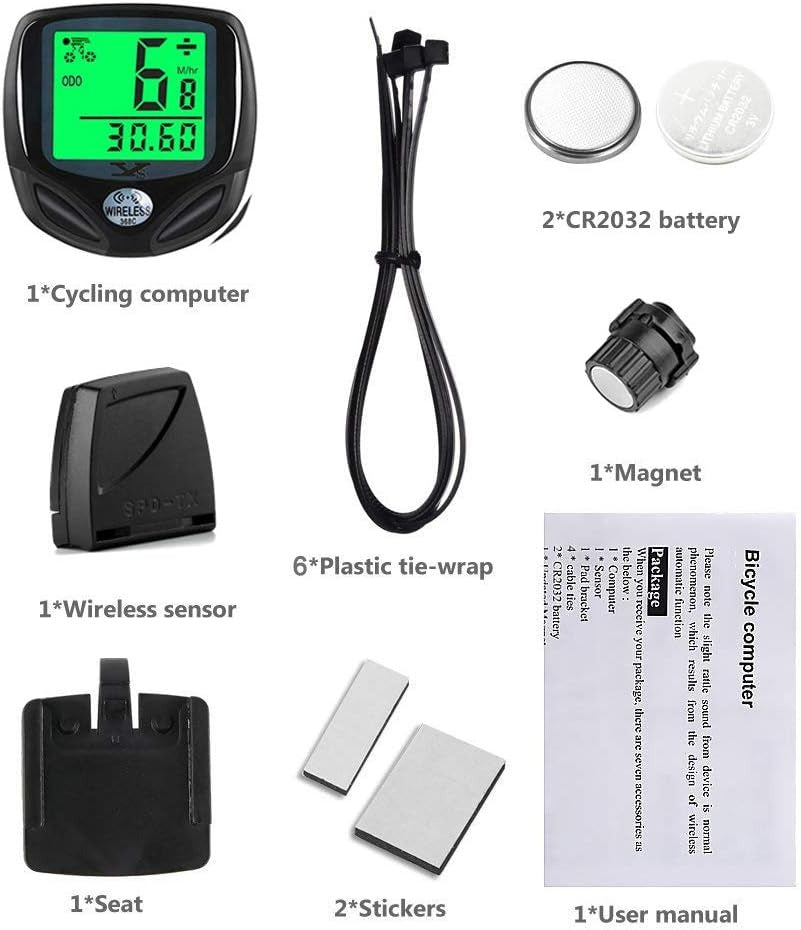 Bicycle Speedometer and Odometer Wireless Waterproof Cycle Bike Computer with LCD Display & Multi-Functions