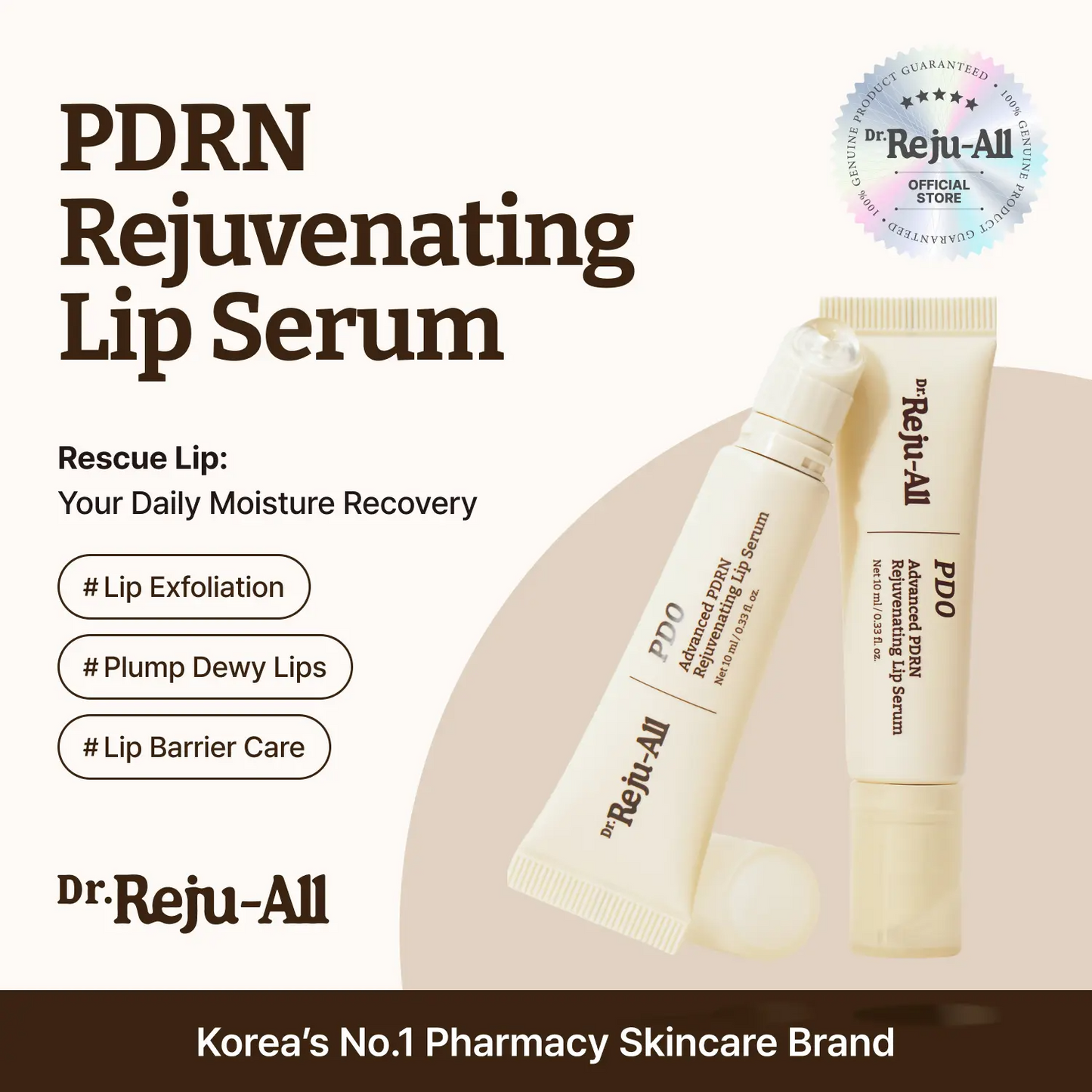 Advanced PDRN Rejuvenating Lip Serum | K-Beauty Hydrating Lip Balm with AHA & Lactic Acid