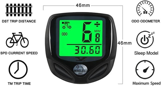 Bicycle Speedometer and Odometer Wireless Waterproof Cycle Bike Computer with LCD Display & Multi-Functions