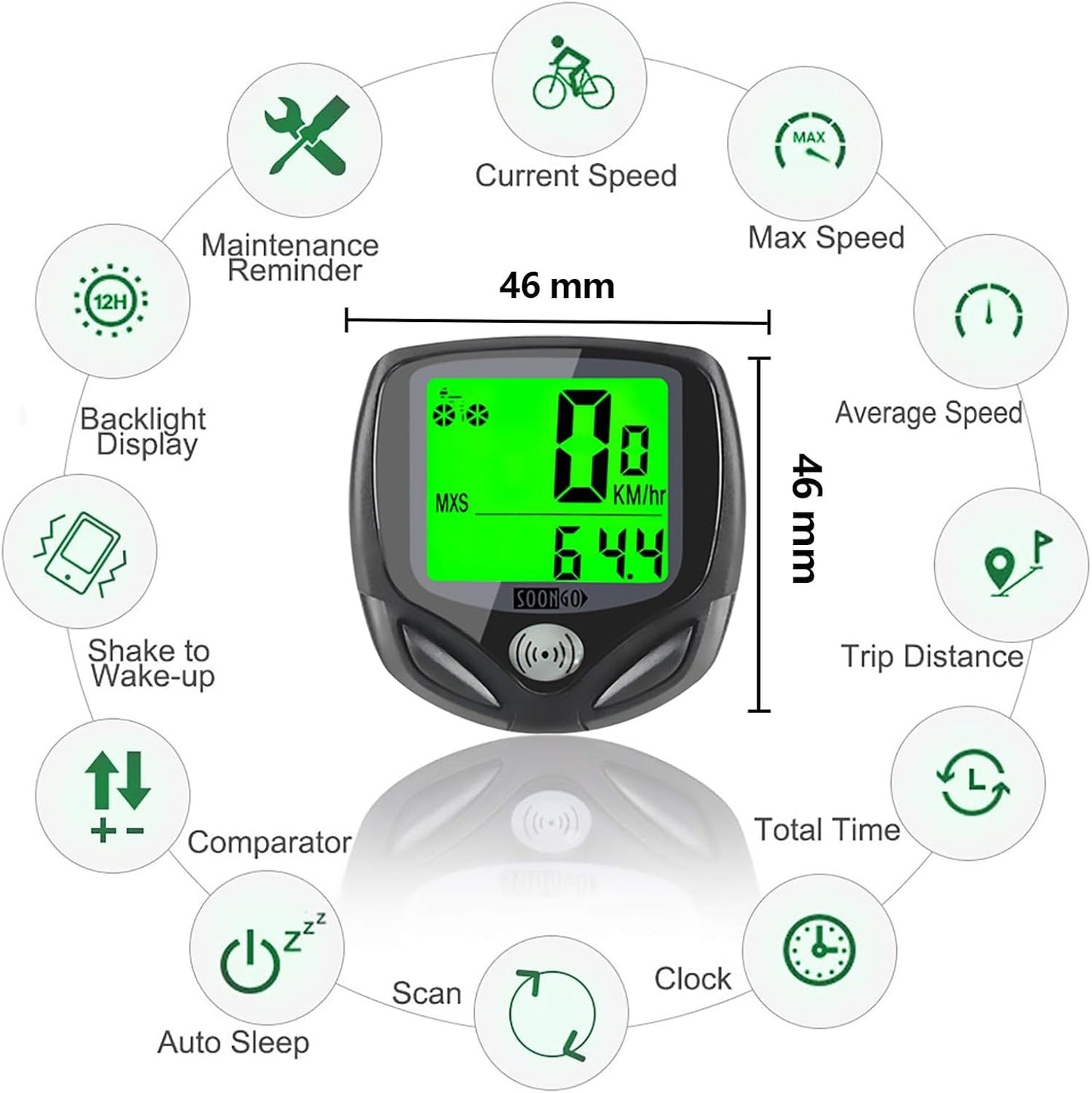 Bike Speedometer, Bicycle odometers,Bicycle Speedometer Wireless Cycle Bike Computer Waterproof Bike Odometer with LCD Display Speedometer Accurate Speed Tracking & Multi-Function