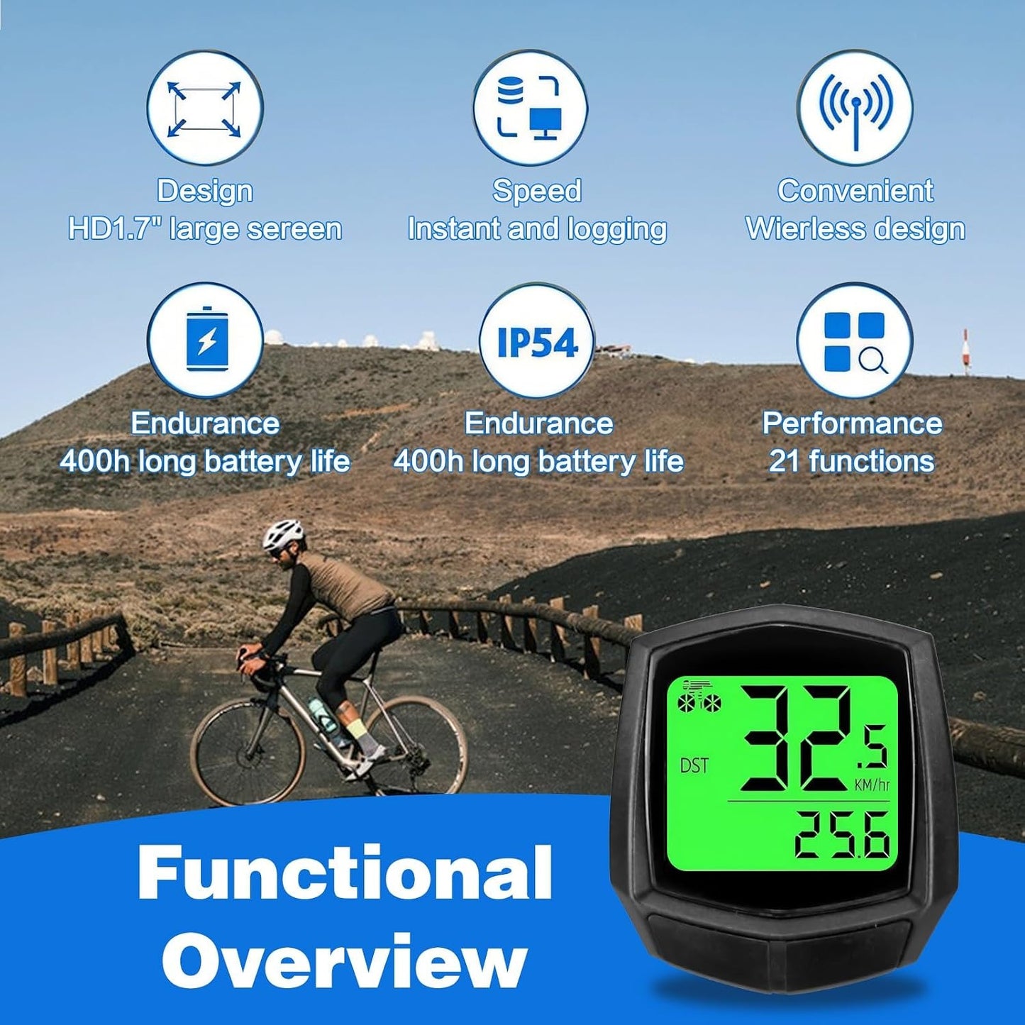 2026 New Bike Computer and Bike Odometer Wireless MPH KM/H Bicycle Speedometer with Automatic Wake-Up Cycling Speed Tracker Display & Single Mileage & Multi-Functions & Calories Statistics Accessories