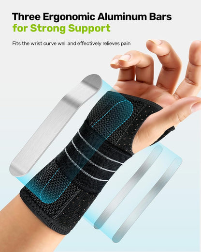 Carpal Tunnel Wrist Brace, Ergonomic Night Support Brace with 3 Metal Splints for Arthritis & Tendonitis Relief