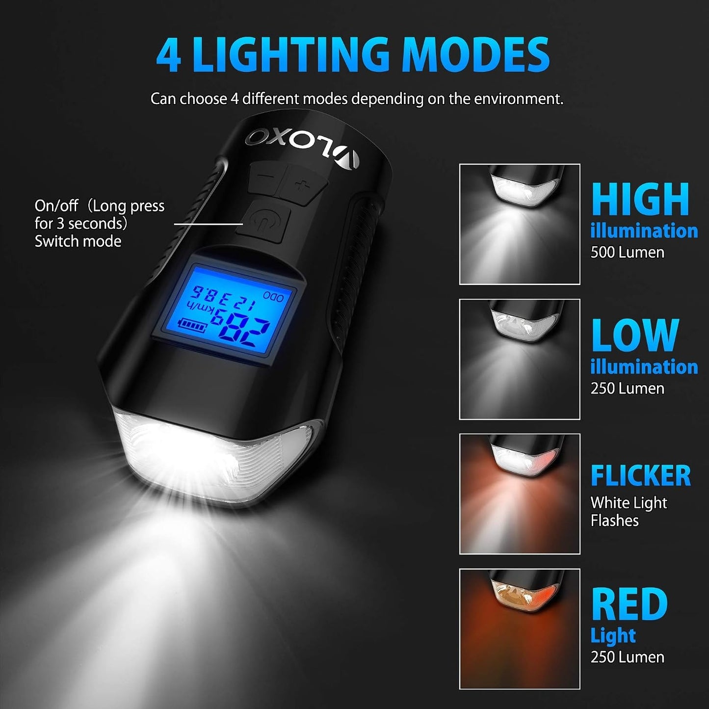 Bike Speedometer with LED Bike Light, IP65 Waterproof Bicycle Odometer with Horn LED Front & Tail Light USB Rechargeable Bicycle Computer
