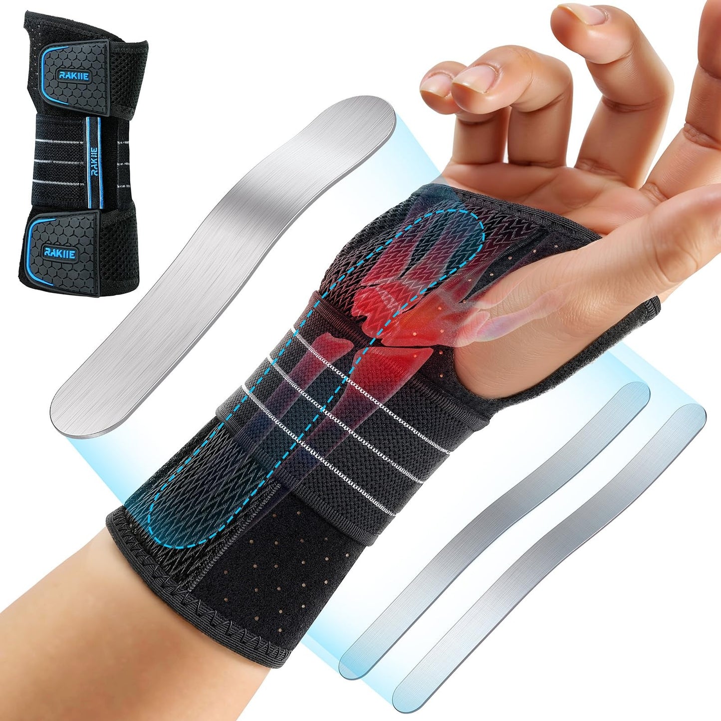 Carpal Tunnel Wrist Brace, Ergonomic Night Support Brace with 3 Metal Splints for Arthritis & Tendonitis Relief