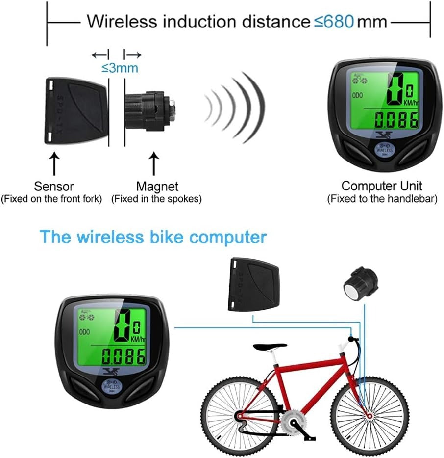 Bicycle Speedometer and Odometer Wireless Waterproof Cycle Bike Computer with LCD Display & Multi-Functions
