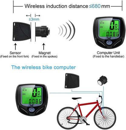 Bicycle Speedometer and Odometer Wireless Waterproof Cycle Bike Computer with LCD Display & Multi-Functions