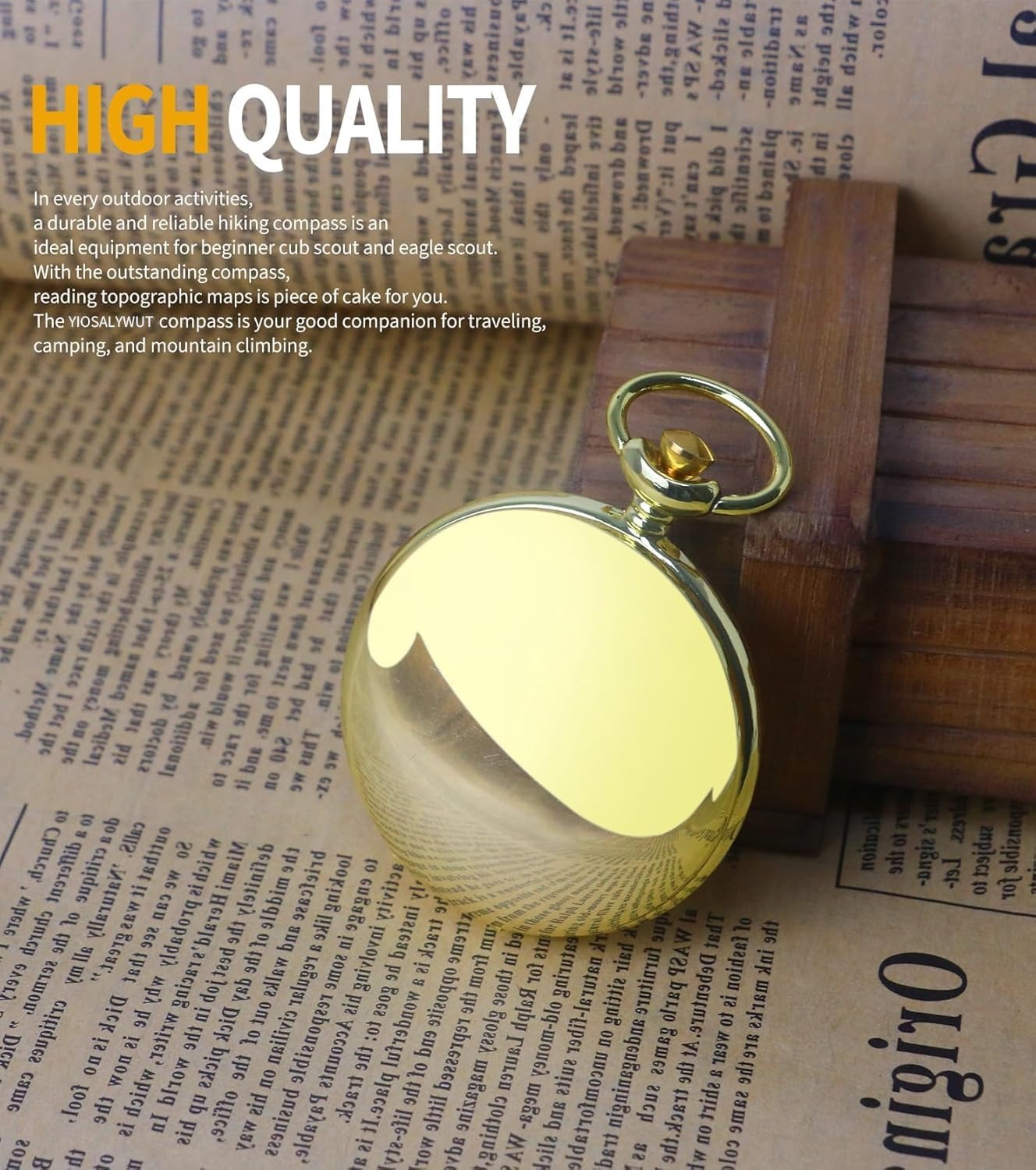 Golden Antique Brass Compass Keychain - Waterproof Pocket Compass for Kids, Perfect Survival Tool & Gift for Boy Scouts with Vintage Golden Compass Design