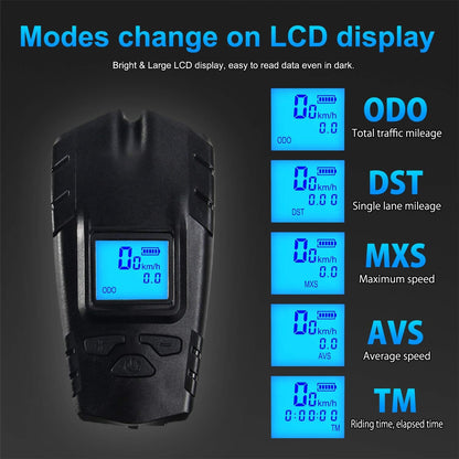 Bike Speedometer with LED Bike Light, IP65 Waterproof Bicycle Odometer with Horn LED Front & Tail Light USB Rechargeable Bicycle Computer