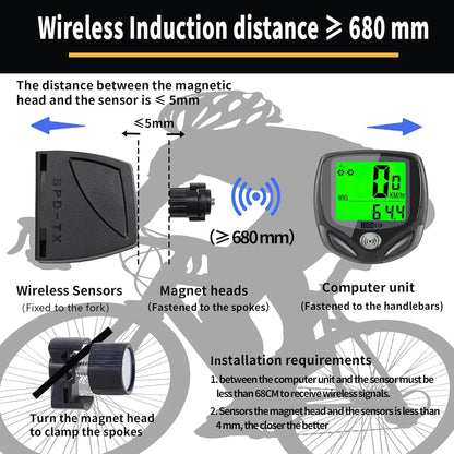 Bike Speedometer, Bicycle odometers,Bicycle Speedometer Wireless Cycle Bike Computer Waterproof Bike Odometer with LCD Display Speedometer Accurate Speed Tracking & Multi-Function
