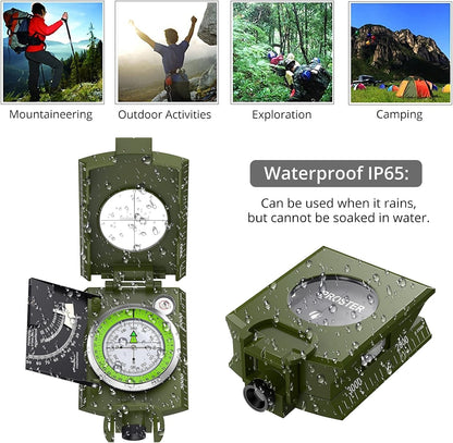 IP65 Compass Hiking Survival - Lensatic Sighting Compass for Camping Navigation, Compass with Clinometer & Carry Bag for Camping Hunting Hiking Geology Activities
