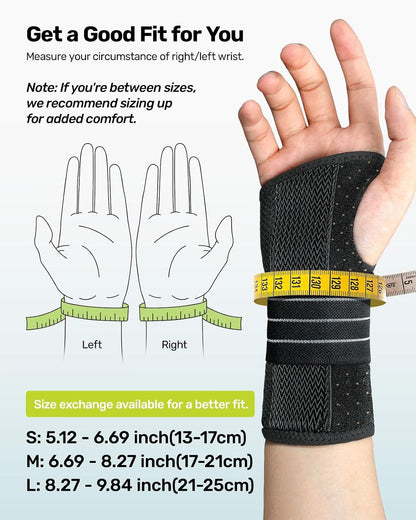 Carpal Tunnel Wrist Brace, Ergonomic Night Support Brace with 3 Metal Splints for Arthritis & Tendonitis Relief