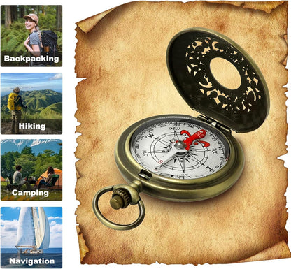Antique Brass Compass - Waterproof Survival Compass for Hiking & Camping