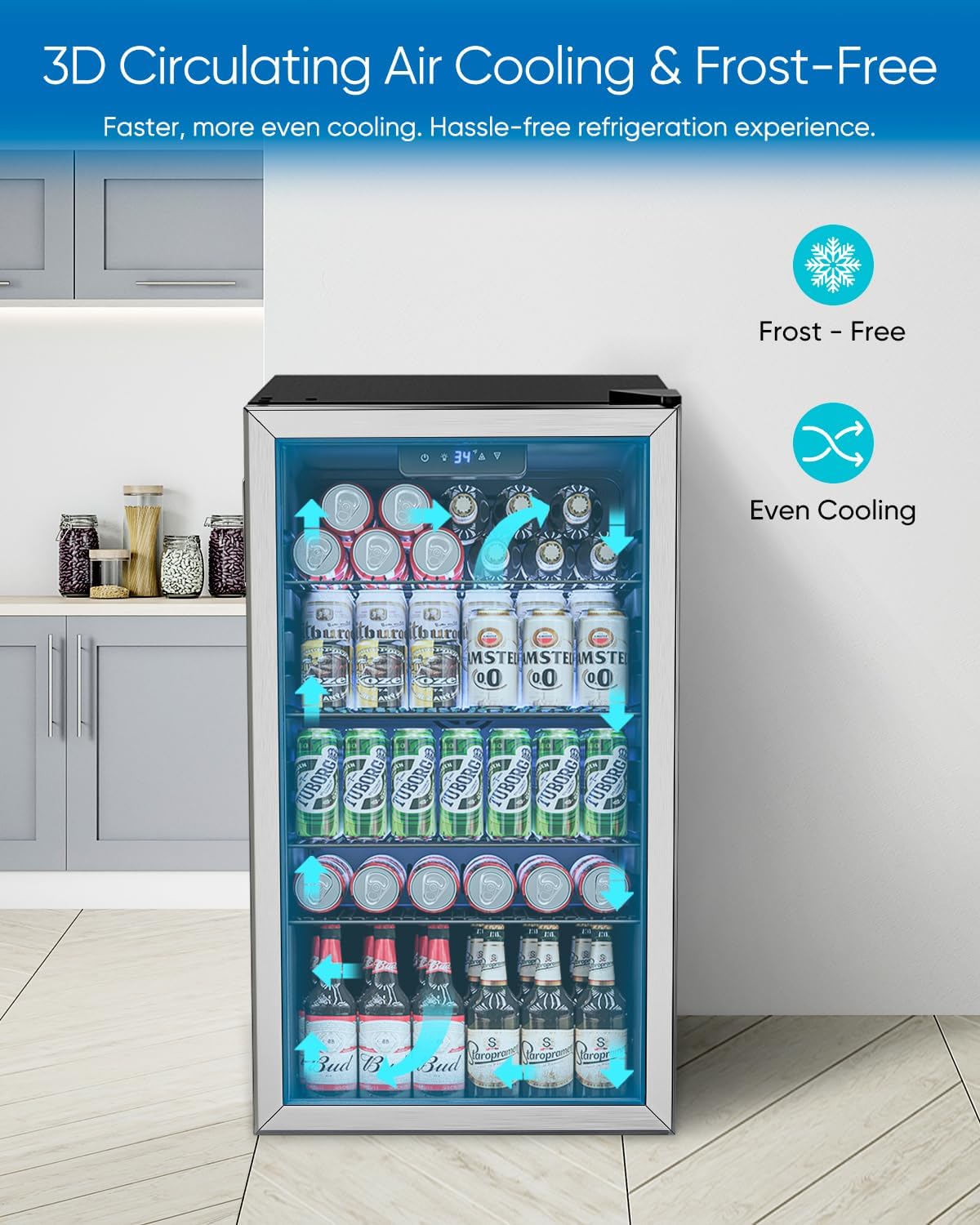 Beverage Refrigerator Cooler - 126 Can Mini Fridge Glass Door