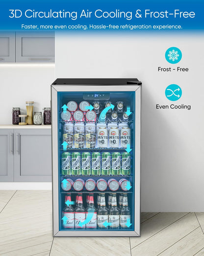 Beverage Refrigerator Cooler - 126 Can Mini Fridge Glass Door
