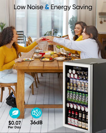 Beverage Refrigerator Cooler - 126 Can Mini Fridge Glass Door