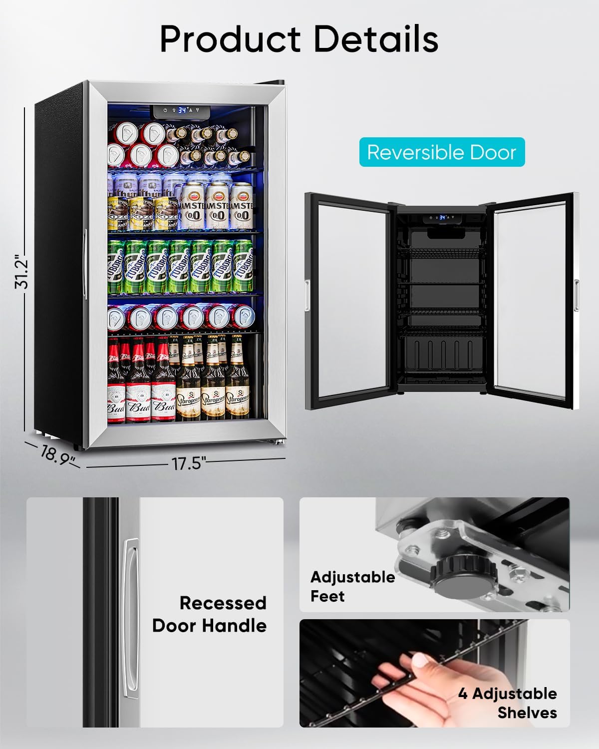 Beverage Refrigerator Cooler - 126 Can Mini Fridge Glass Door