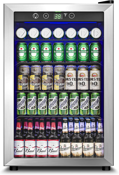 Beverage Refrigerator Cooler - 126 Can Mini Fridge Glass Door