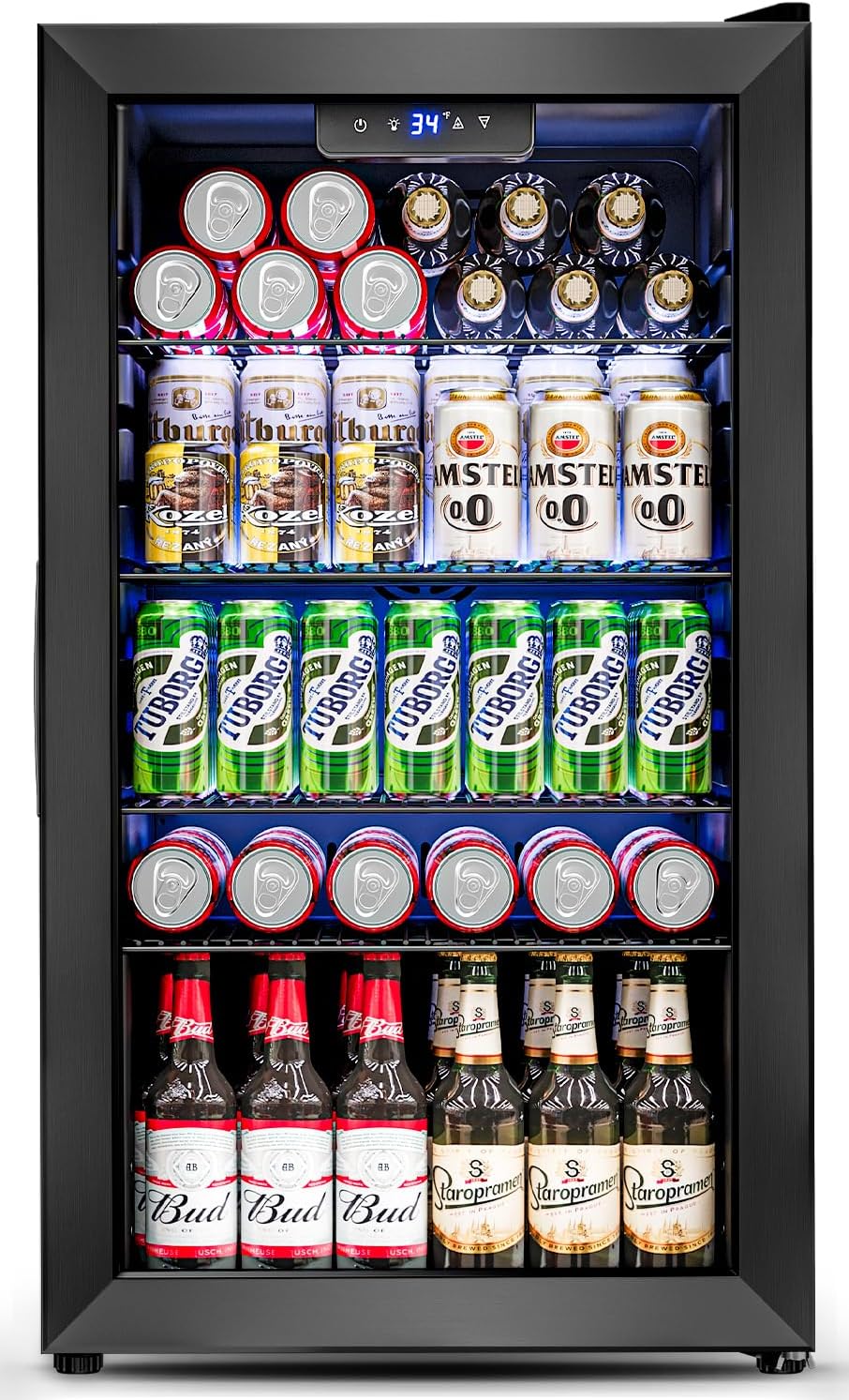 Beverage Refrigerator Cooler - 126 Can Mini Fridge Glass Door