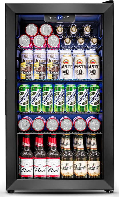 Beverage Refrigerator Cooler - 126 Can Mini Fridge Glass Door